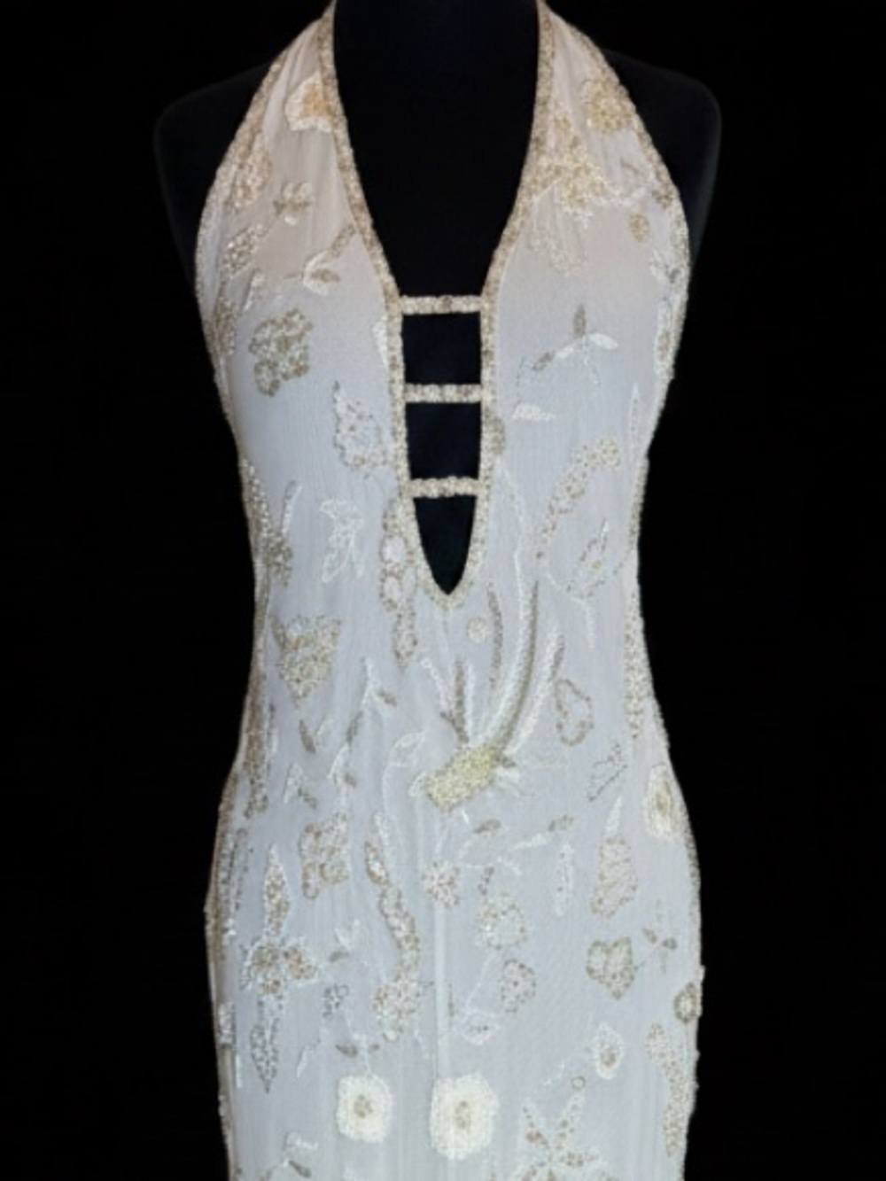 Ivory Halter hand beaded, and embroidered Attitudes by Debra Gown. STUNNING!! - Picture 3 of 14